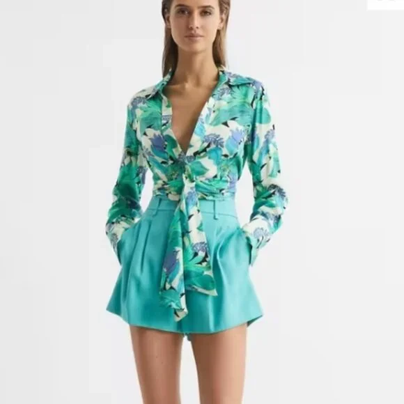 REISS Dana Tie Front Shirt – Aquamarine – US 4 – NWT - Picture 10 of 11